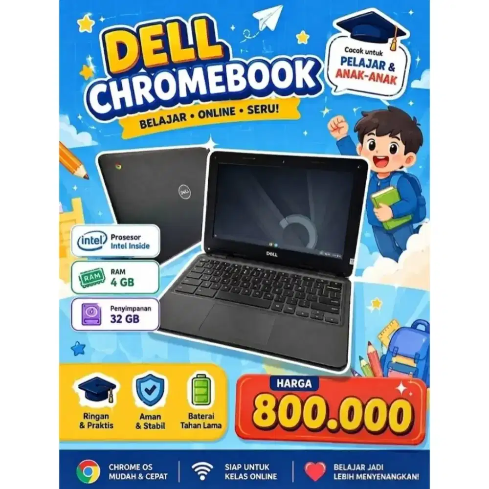 Laptop Dell 3100 Chromebook Touchscreen Playstore