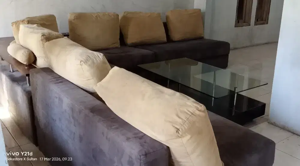 Jual murah Sofa L Cellini set meja dg 7 bantal