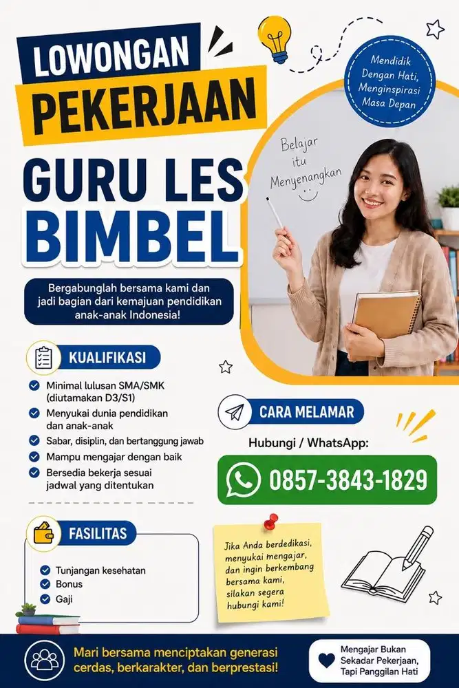 Dicari guru bimbel dan admin tempat les
