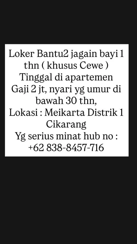 Loker bantu2 jagain bayi umur 1 thn