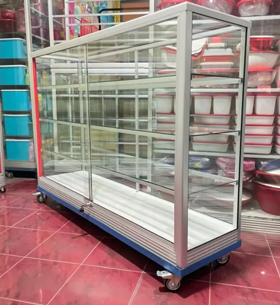 Etalase 1,5M x 1M Pakai Siku Besi + RODA BESAR Buat Toko