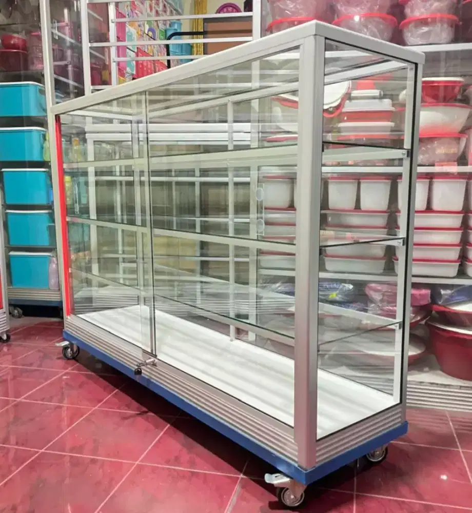 Etalase 1,5M x 1M Pakai Siku Besi + RODA BESAR Perlengkapan Usaha
