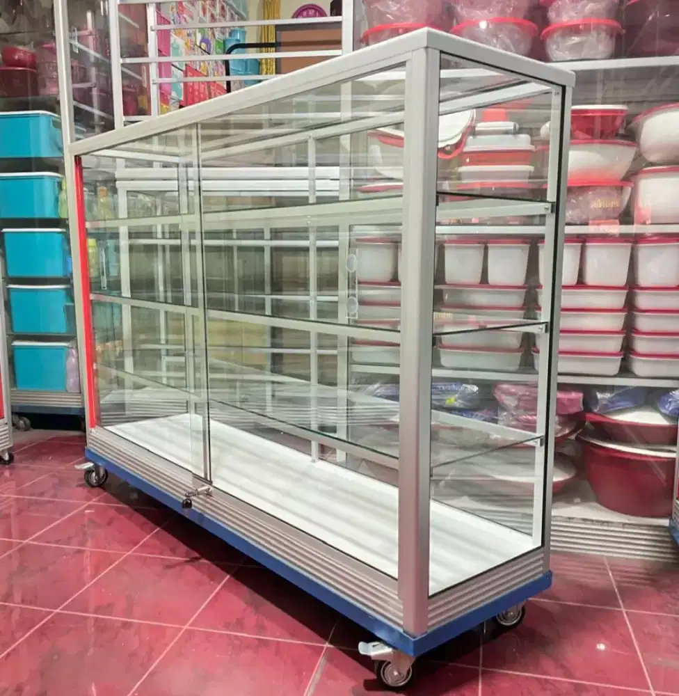 Etalase 1,5M x 1M Pakai Siku Besi + RODA BESAR Buat Jualan