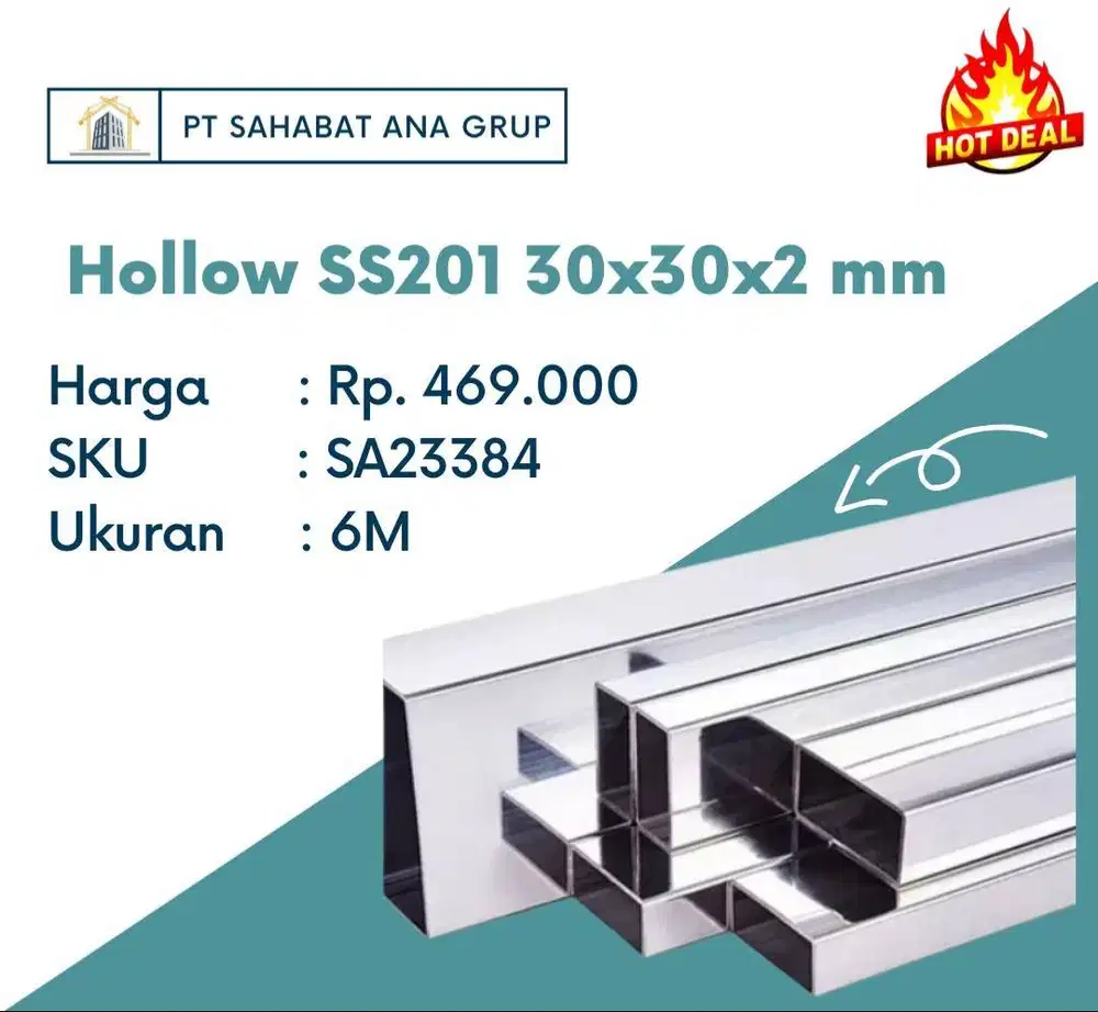 Hollow SS201 30x30x2 mm