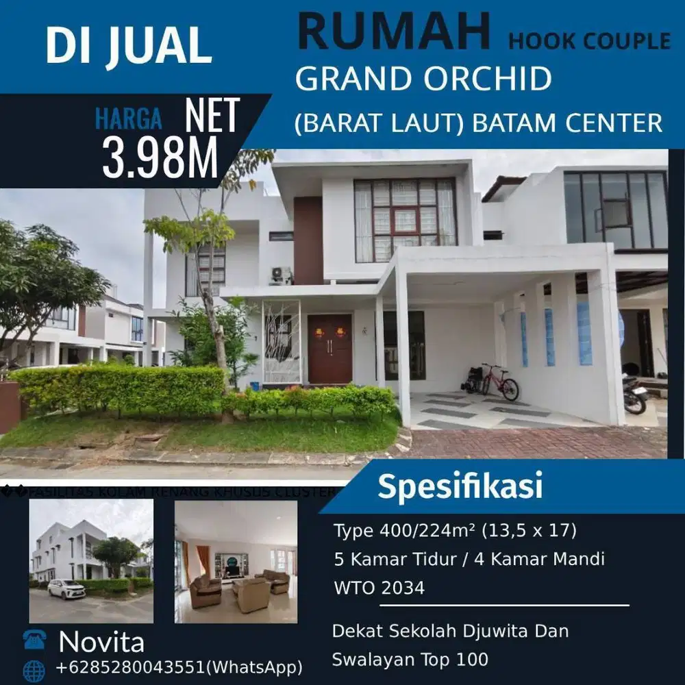 Rumah Hook Couple 2 Lantai GRAND ORCHID (Hadap Barat Laut) Batam Cente