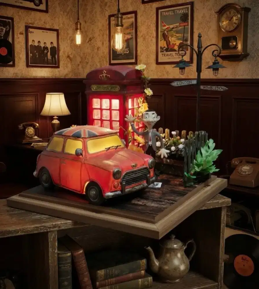 Lampu tidur meja diorama figure mobil telepon vintage antik lawas