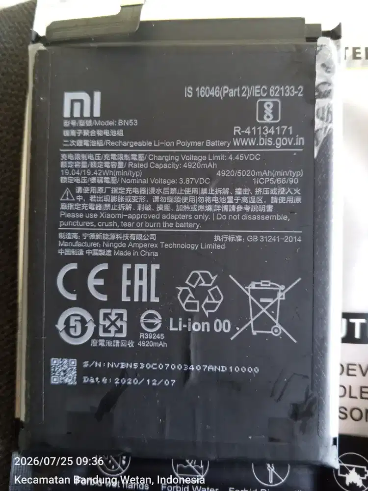 Baterai copotan redmi note 9pro atau tipe bn53