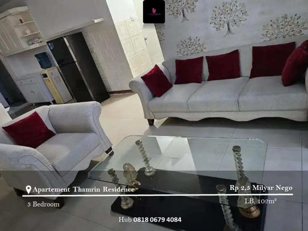 Dijual Apartement thamrin Residence Low Floor 3BR Full Furnished