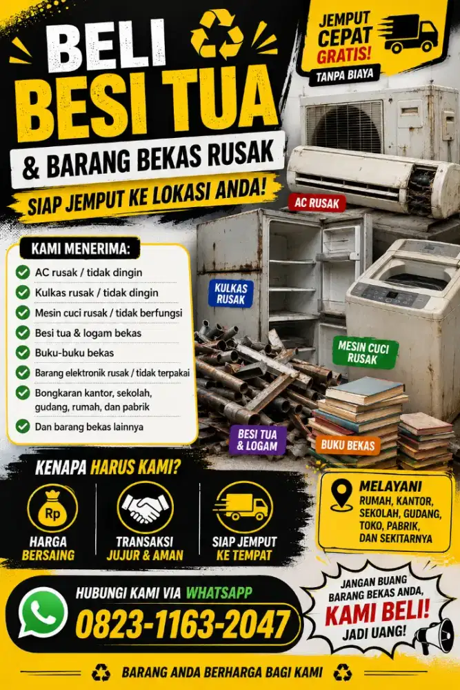 BELI BESI TUA DAN BARANG RUSAK BEKAS TIDAK TERPAKAI