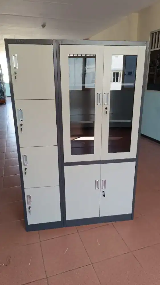 LEMARI ARSIP SETENGAH KACA+LOCKER PLAT BESI MURAH