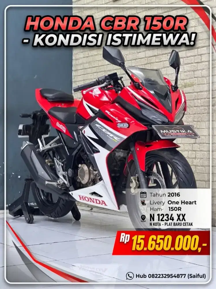 Perfect Condition!!Honda Honda CBR 150R 2016 Plat Baru Cetak-Mustika