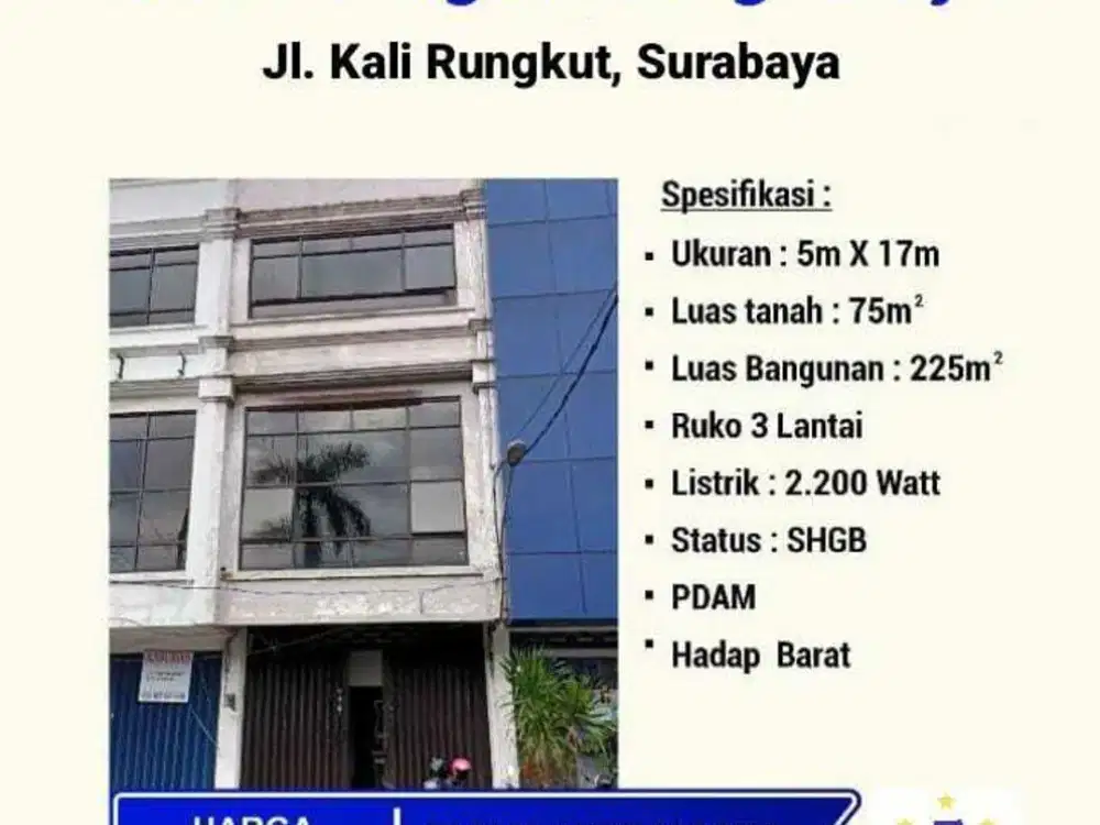 Dijual Ruko Rungkut Mega Raya, Jl. Kali Rungkut Surabaya