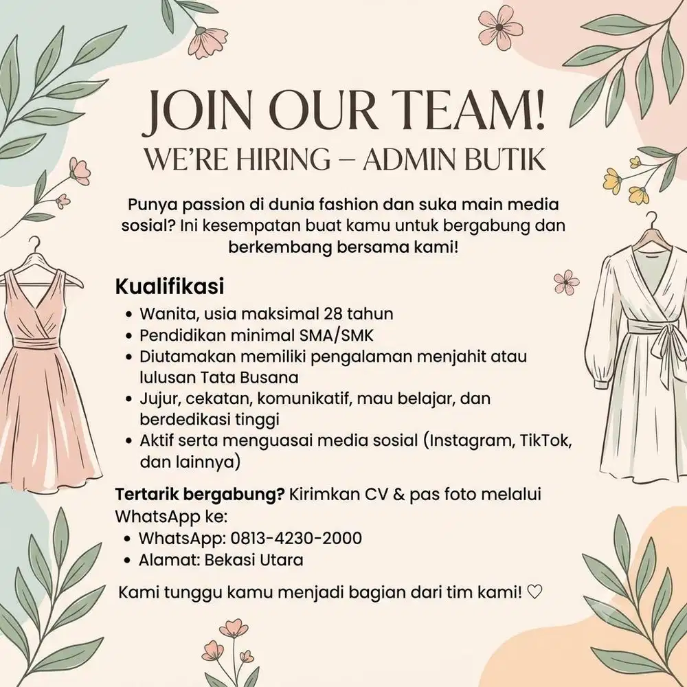 Hired admin butik