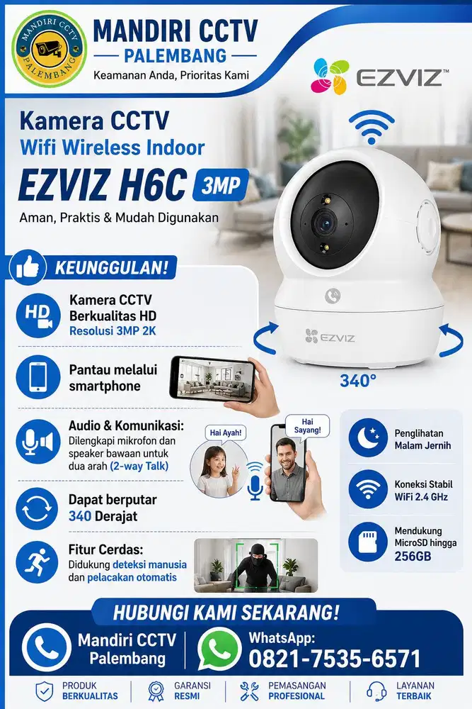 Kamera CCTV Wireless Wifi EZVIZ Indoor H6C 3MP Garansi resmi