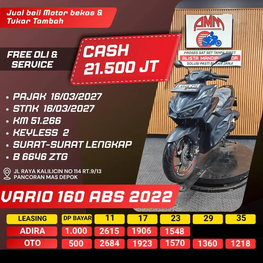 VARIO 160 ABS 2022 DP 500 PAJAK HIDUP REMOT 2 CC CASH / KREDIT ALISTA