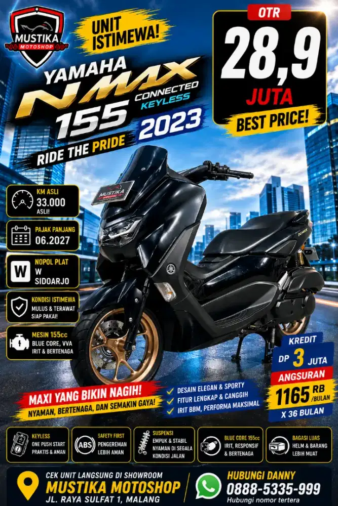 Yamaha Nmax Connected 2023 Black. KM 33rb. DANNY Mustika Sulfat