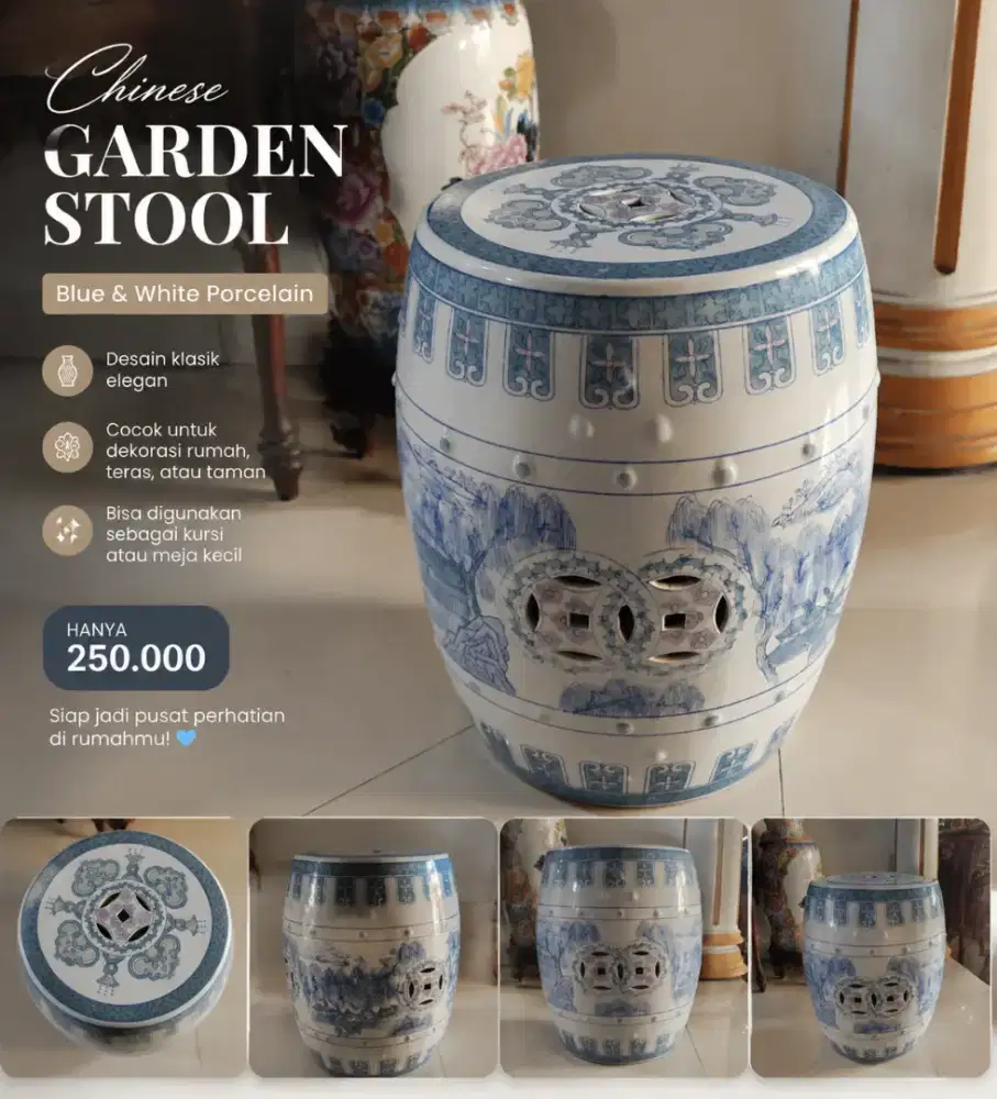 Jual Cepat Kursi Keramik Chinese Garden Stool Motif Biru Putih