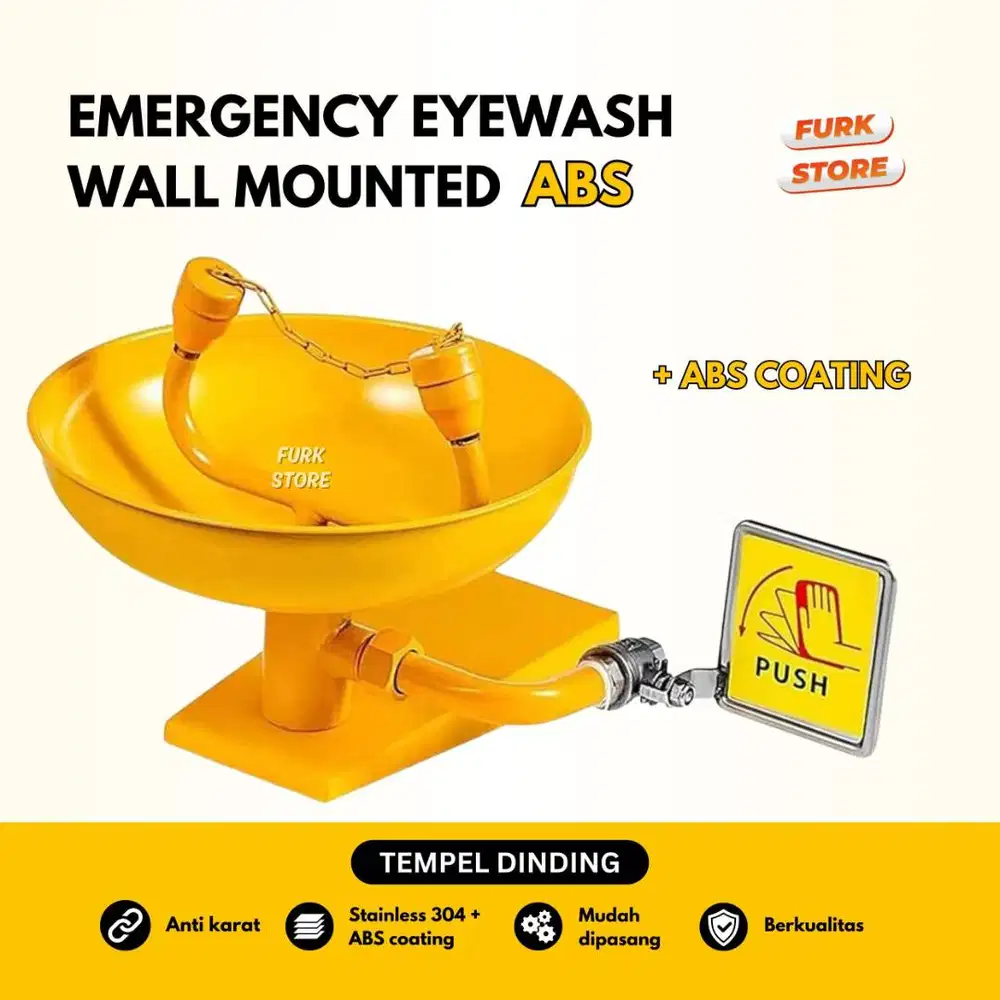 Eyewash Wall Mounted Stainless + Lapisan ABS EWWM02 – Alat Cuci Mata