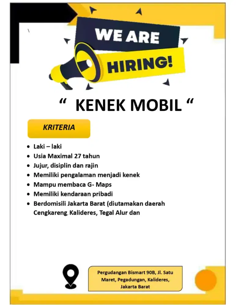 Dibutuhkan segera kenek mobil
