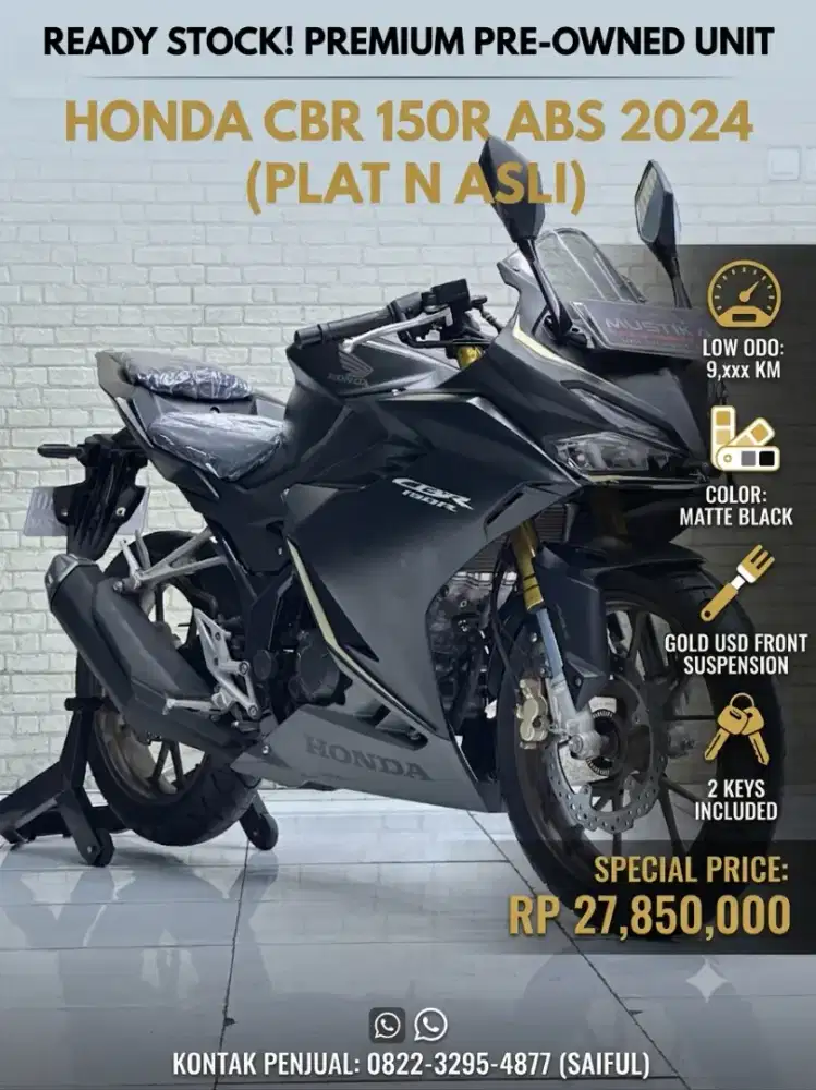 Odo 9rb Istimewa!!Honda CBR 150R ABS 2024 Black N Asli Mulus-Mustika