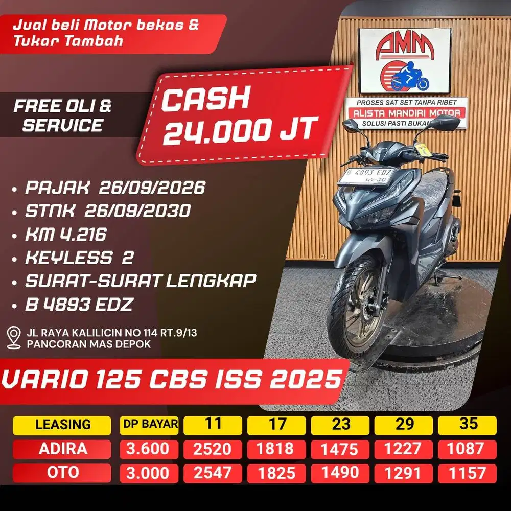 VARIO 125 CBS ISS 2025 PAJAK HIDUP REMOT 2 CC 0% CASH / KREDIT ALISTA