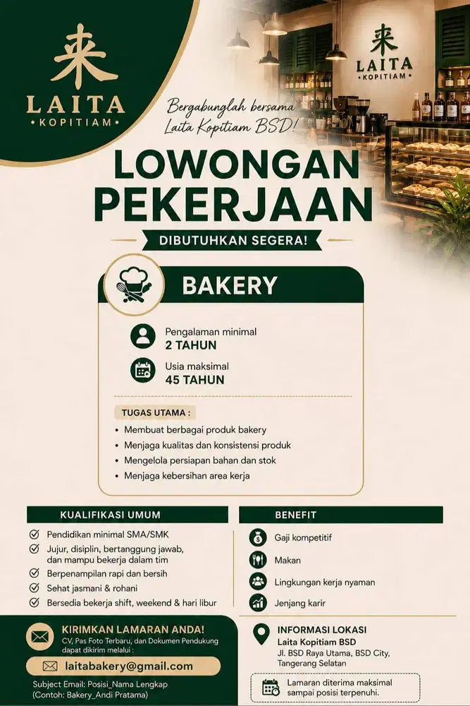 Dibuka Lowongan Posisi Bakery