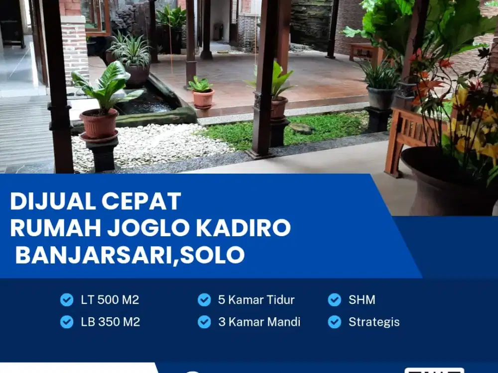 Dijual Rumah Joglo Kadiro Lokasi Banjarsari,Solo Luas 500m2