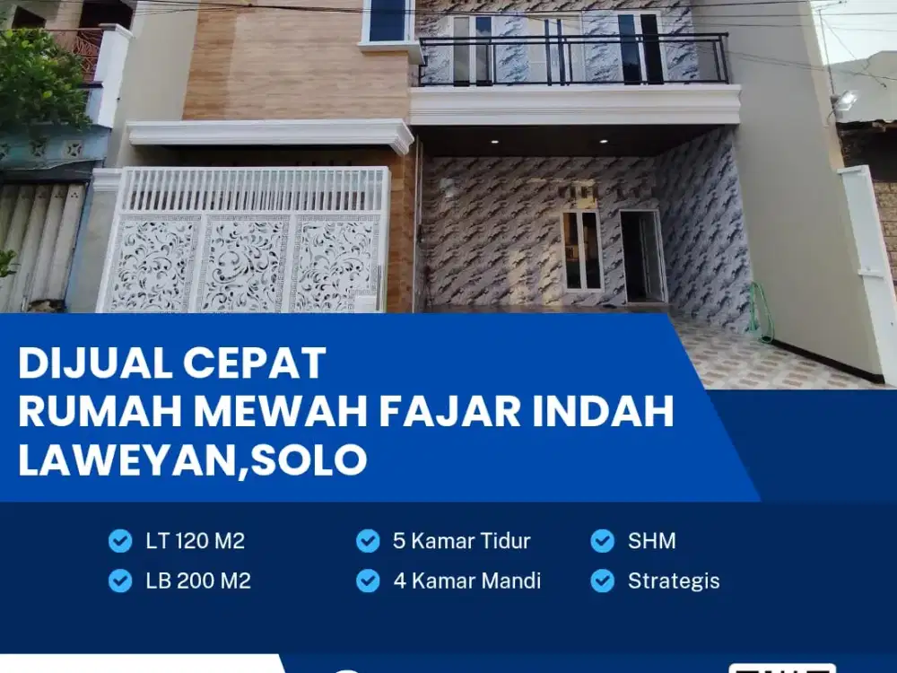 Dijual Rumah Mewah Fajar Indah Siap Huni,  Lokasi Strategis Laweyan,Solo Luas 120m2