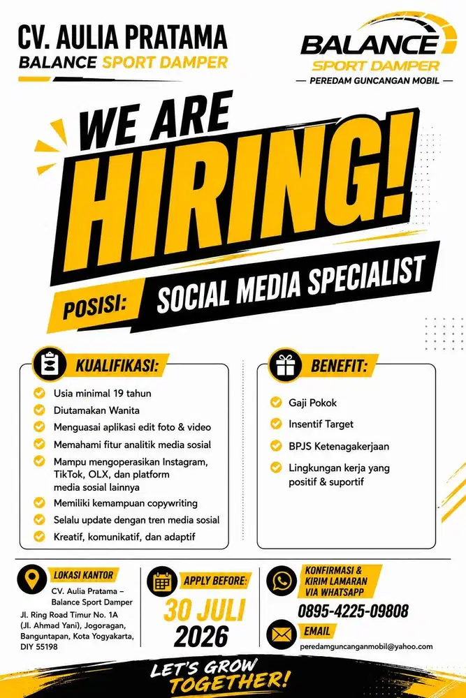 Dibutuhkan Social Media Spesialist Area Jogja