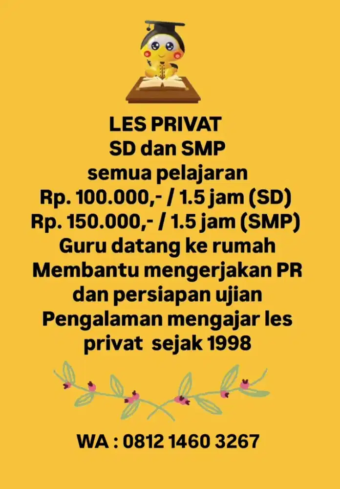 Les Privat Semua Pelajaran SD dan SMP untuk Wilayah Bandung