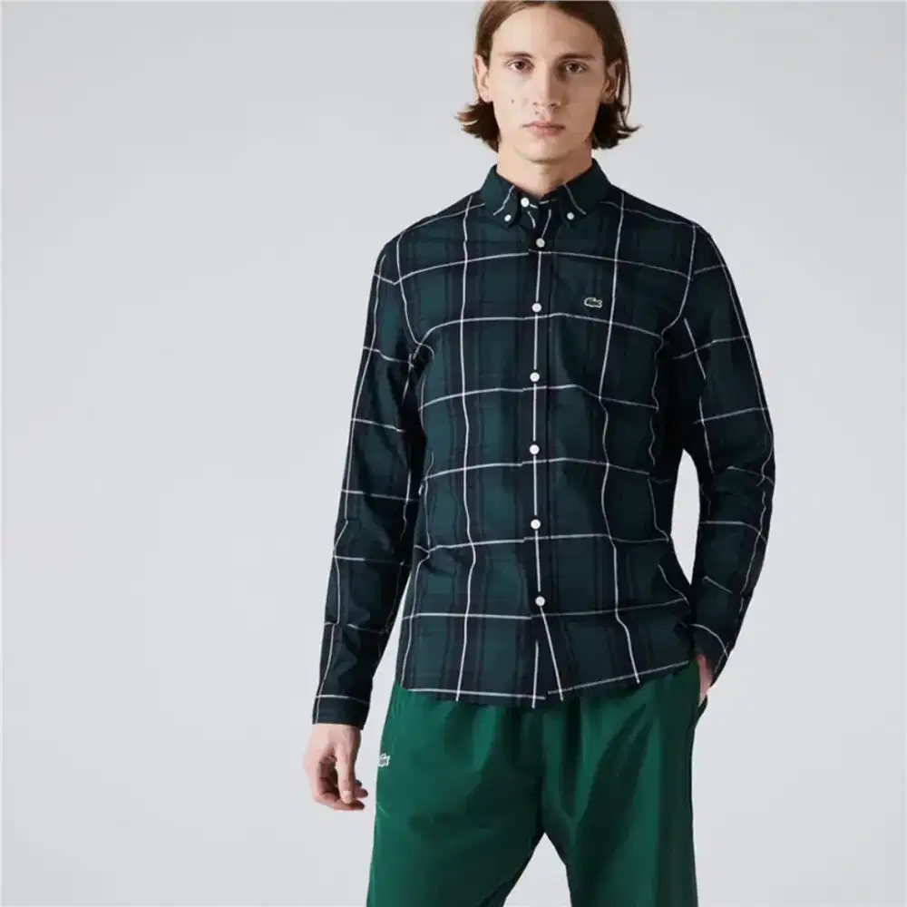 Kemeja Long Shirt LACOSTE green Tartan Size L