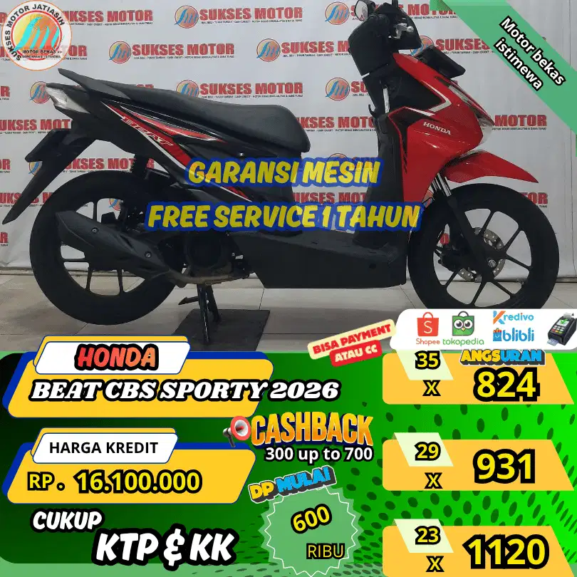 HONDA BEAT CBS 2026  ANGSURAN TERMURAH SYRT KTP&KK (SUKSESMOTOR)