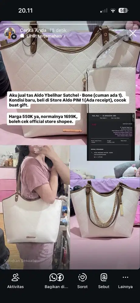 Tas Aldo Ybelihar Satchel - Bone
