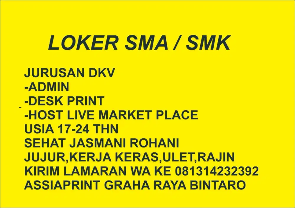 Lowongan kerja toko print dan atk