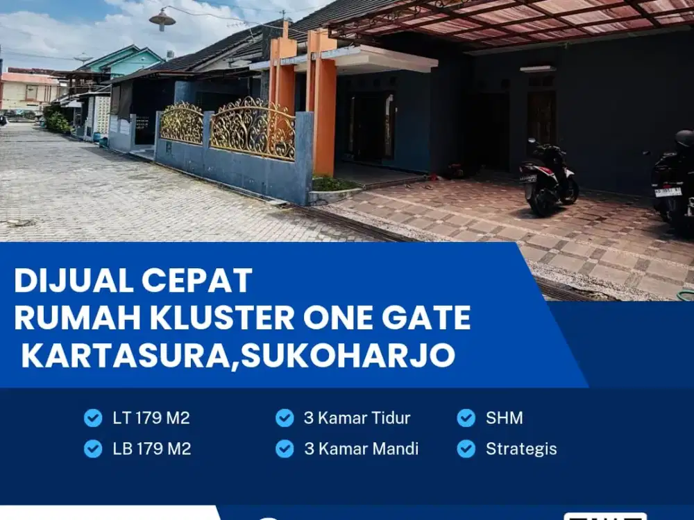 Dijual Rumah Cluster One Gate Siap Huni, Lokasi Kartasura,Sukoharjo Luas 179m2