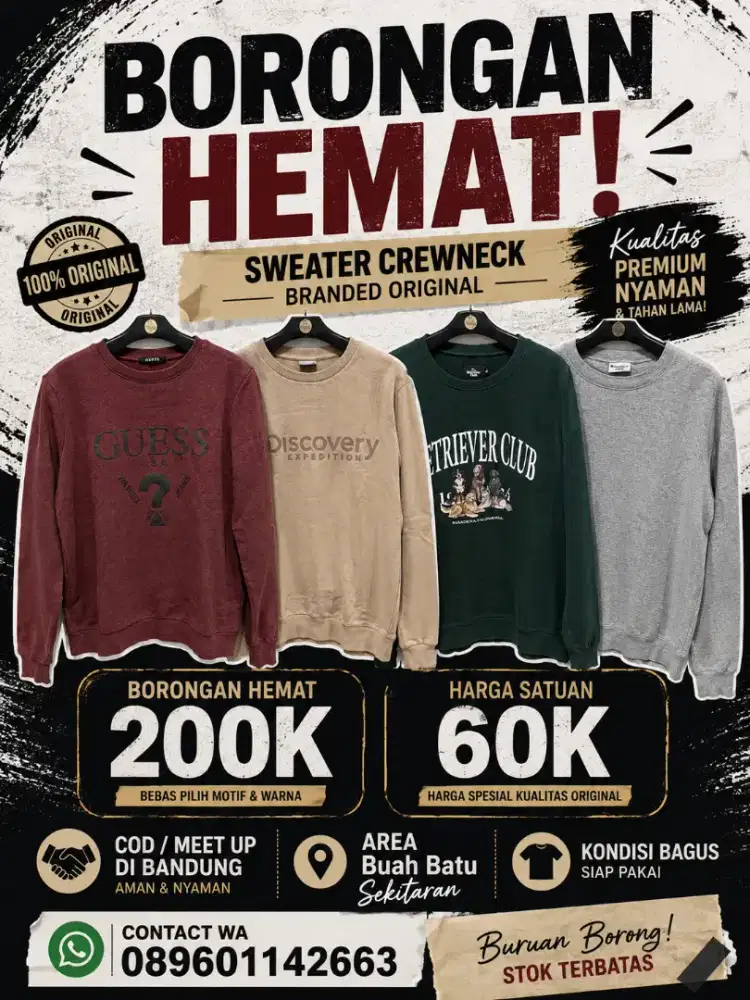 Promo Borong Hemat 4pcs Sweater CN Ori Branded Size M-XXL Berkualitas
