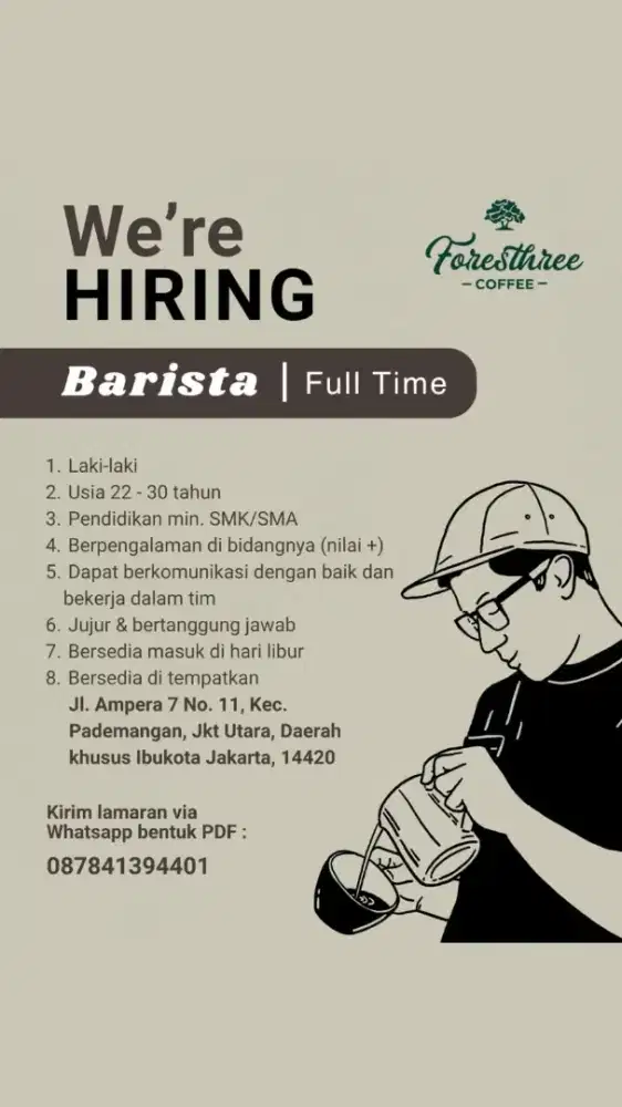 Lowongan pekerjaan barista cafe