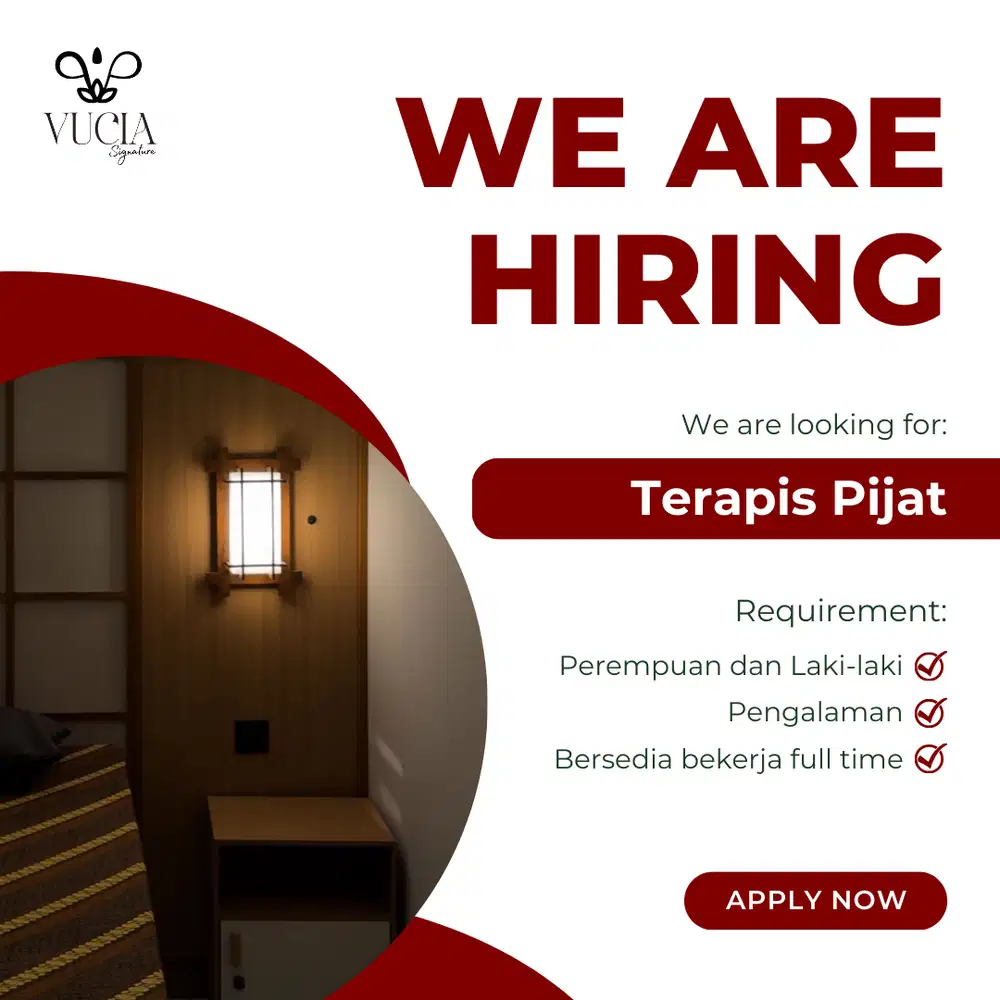 DIBUTUHKAN SEGERA TERAPIS PIJAT PENGALAMAN