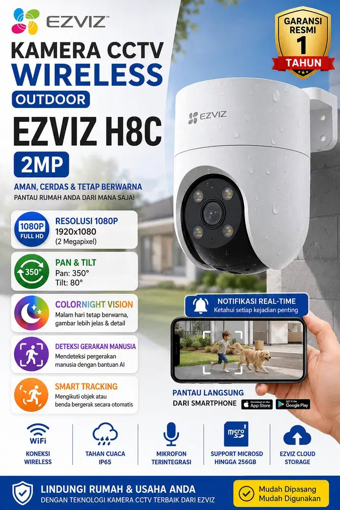 Kamera CCTV Wireless Wifi Outdoor EZVIZ H8C 2MP TWO WAY AUDIO