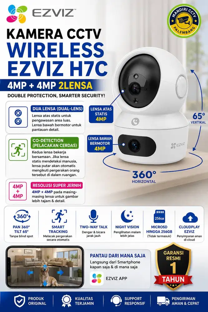 Kamera CCTV Wifi Wireless indoor EZVIZ 2 LENSA H7C 4MP + 4MP