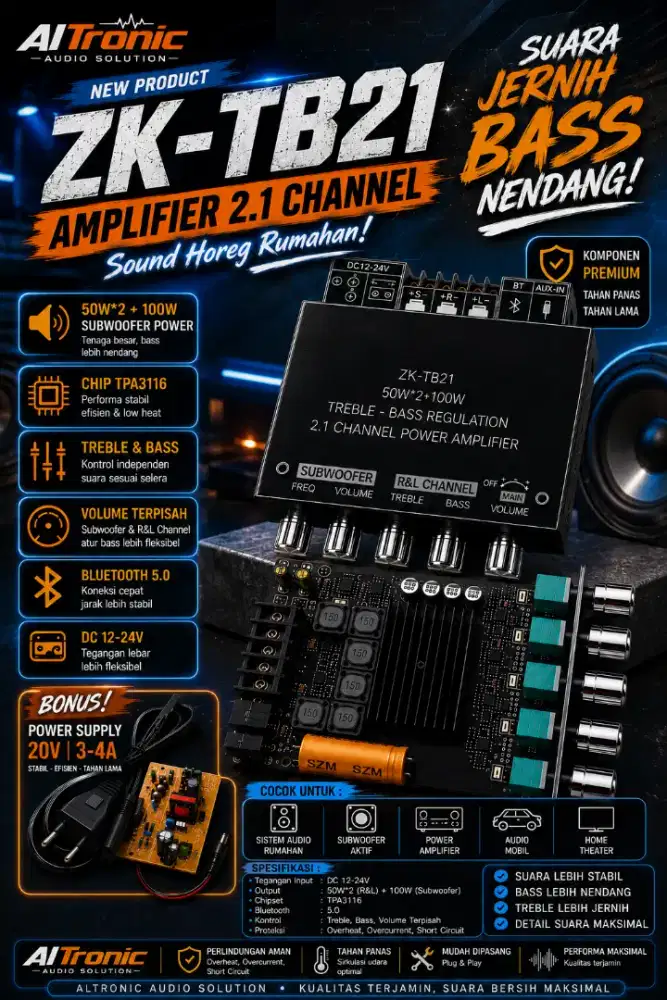 Zk tb21 subwoofer amplifier gratis adaptor