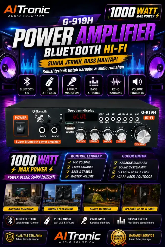 Power amplifier karaoke bluetooth g-919H 1000watt