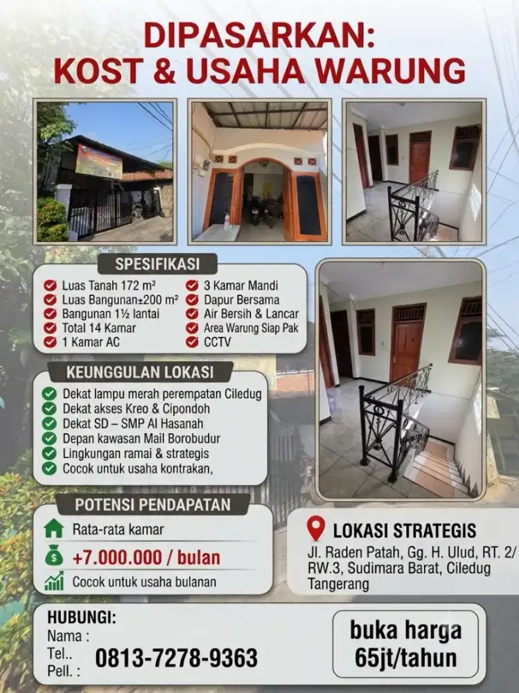 Sewa RumahKos 13 Kamar Ciledug