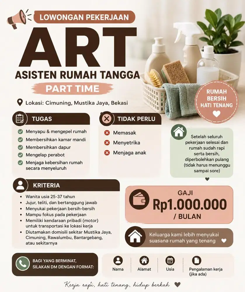 Cari ART Wanita part Time