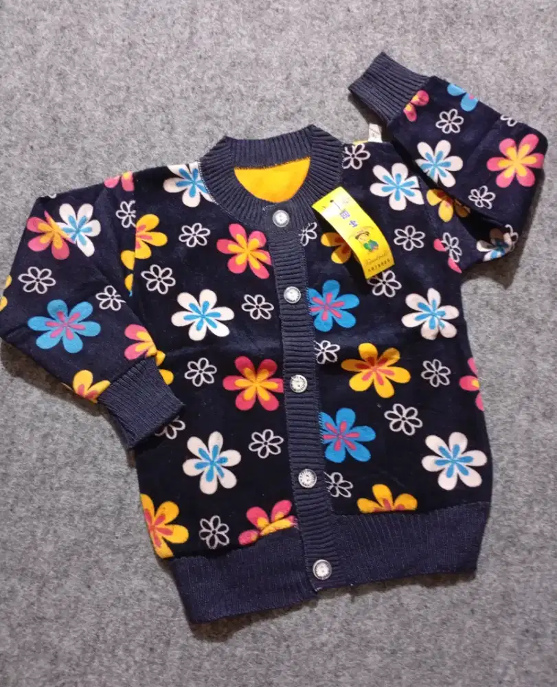Sweater Anak Bludru Navy Motif Bunga