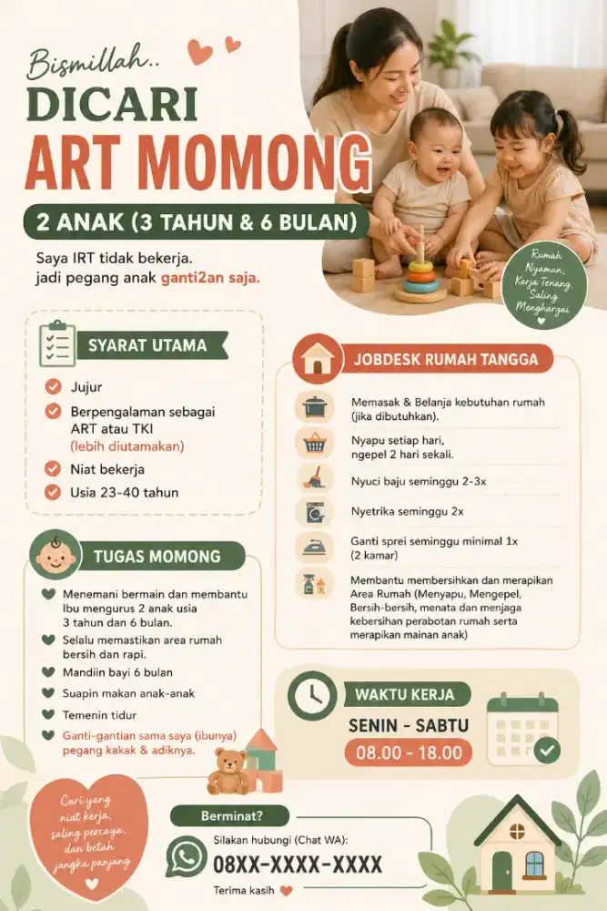 Dicari ART Momong di Tangerang Selatan