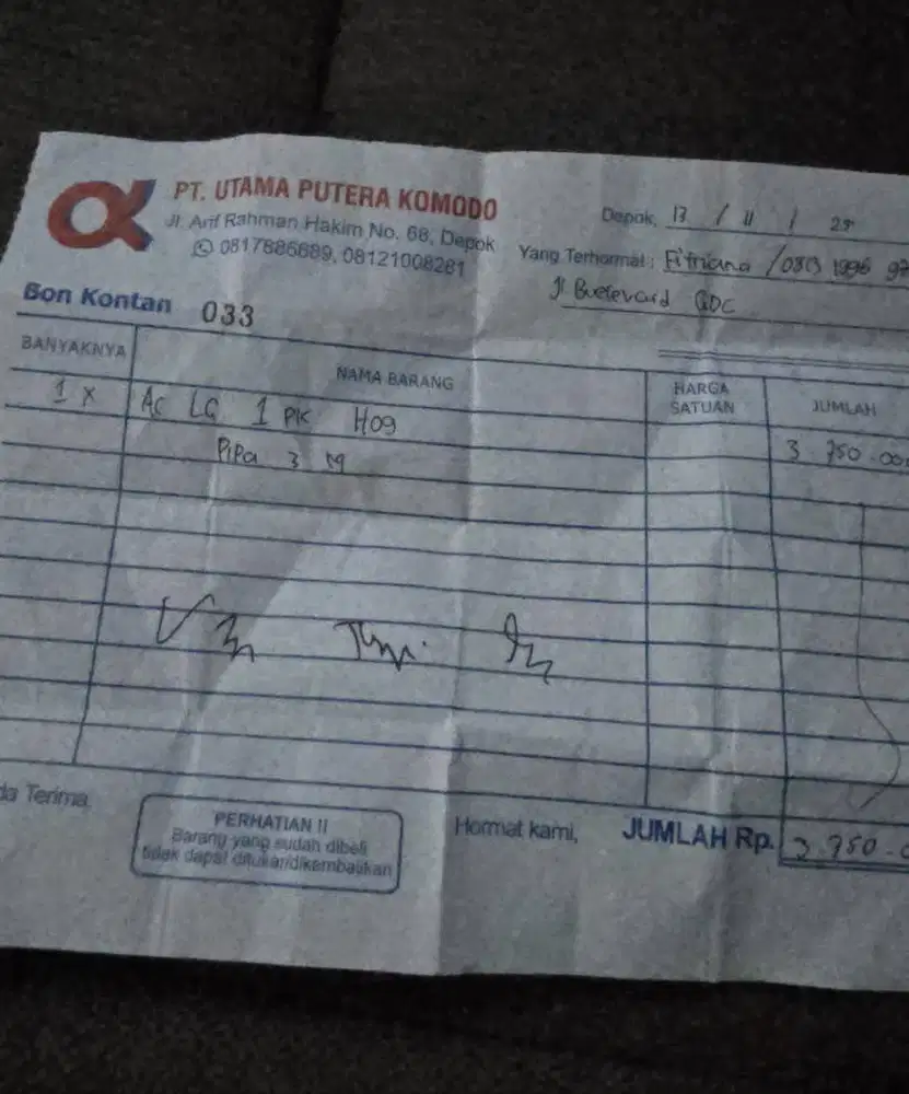 AC jarang dipakai/bekas praktek dokter. Hanya digunakan 10 jam/mgg.