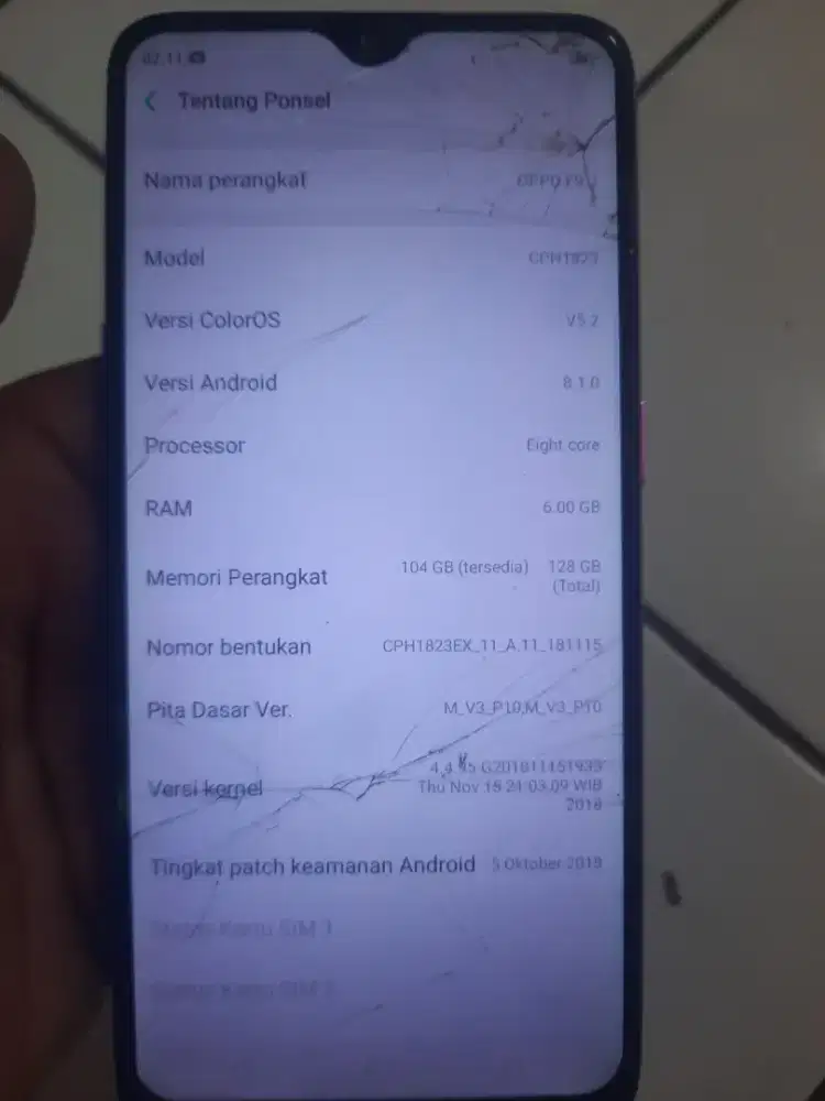 Oppo f9 6/128 minus retak normal