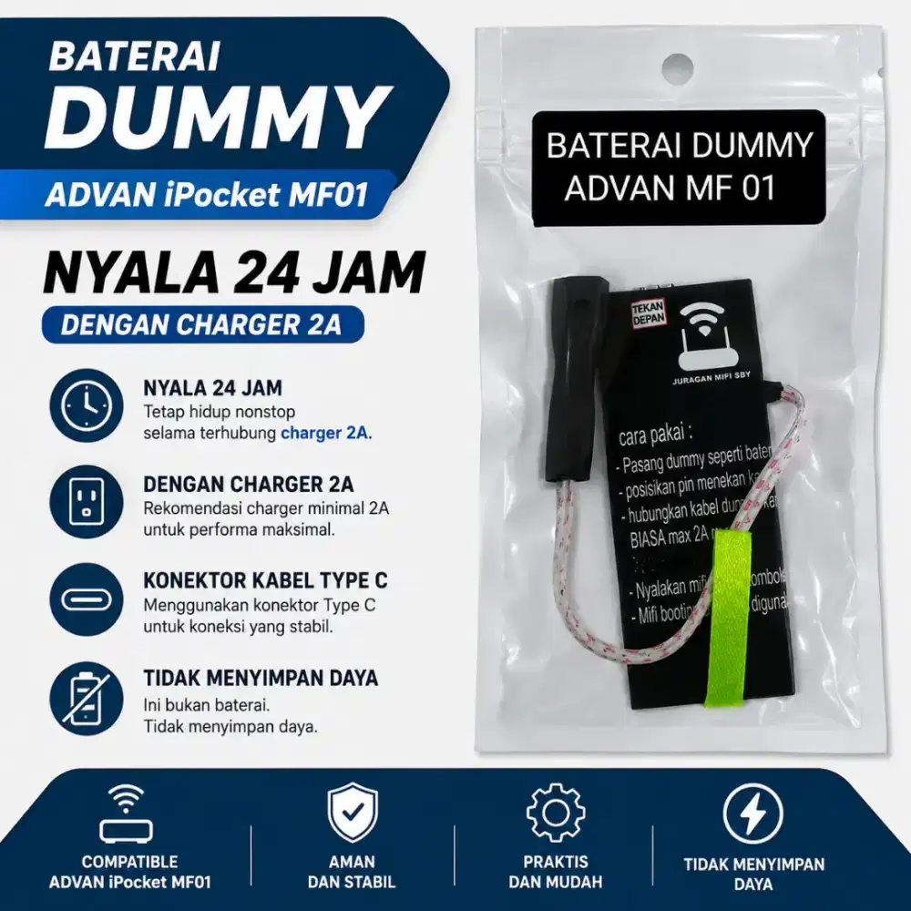 BATERAI DUMMY TYPE C MODEM WIFI ADVAN IPOCKET MF01 MF-01 NYALA 24 JAM