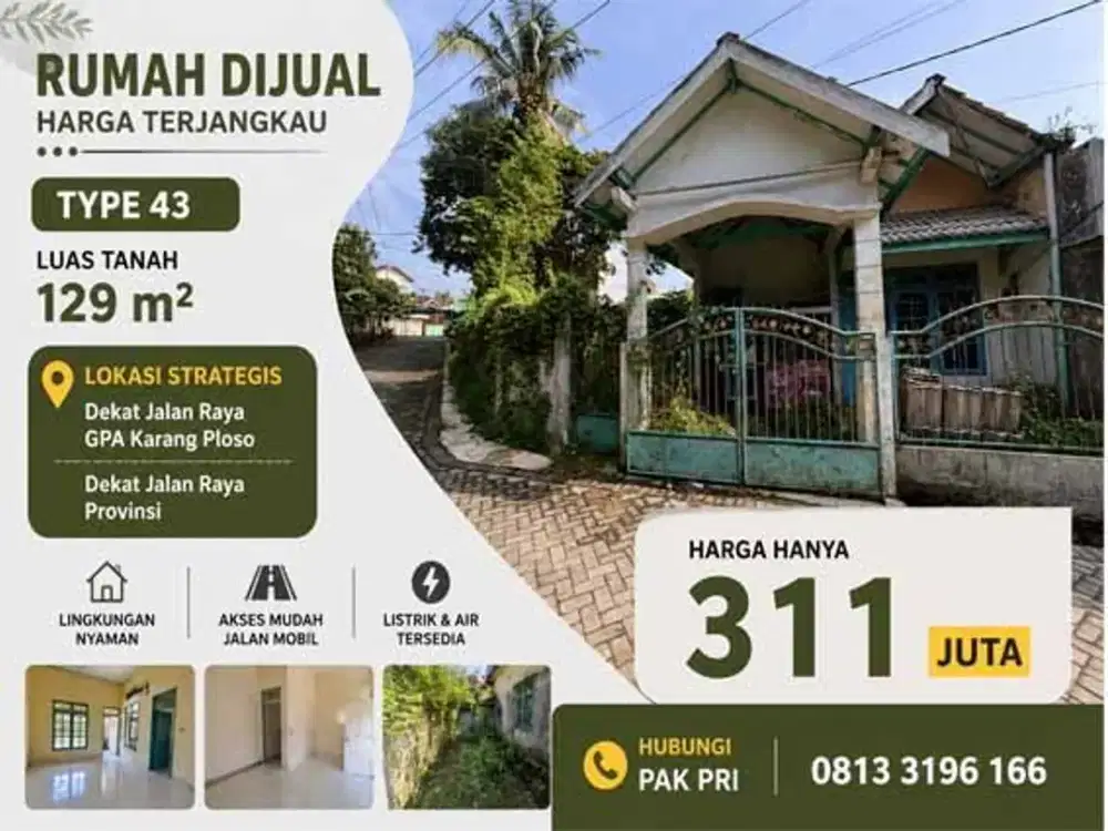 Rumah Murah Harga 310 Juta Dekat Jalan Raya Karangploso Malang